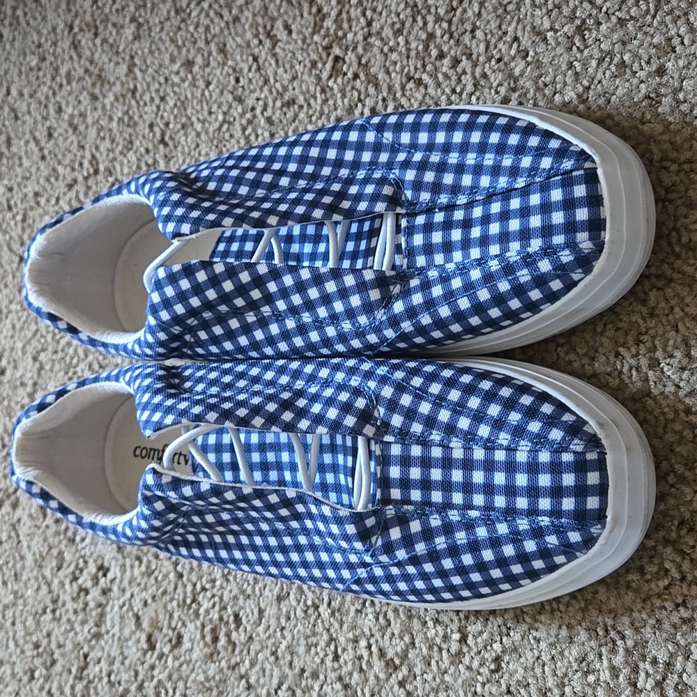 Comfortview Slip On Bungee Sneakers Gingham Blue Size 9M